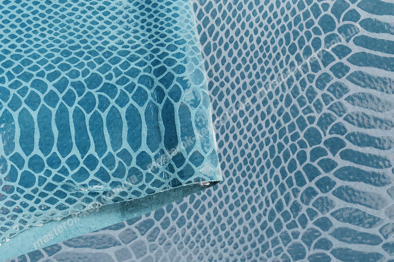 Шкіра підкладкова свиняча з текстурою Рептилія колір блакитний, фото 1