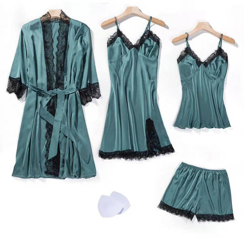 Купить Комплект из шелка халат + ночнушка +шорты + майка, цена 901 грн ...