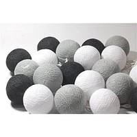Гирлянда "Хлопковые шарики" (20 шариков 3,20см) черный белый серый