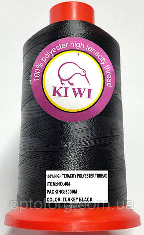 Нитка №40 Чорна капронова підвищеної міцності 3000м Kiwi, фото 2