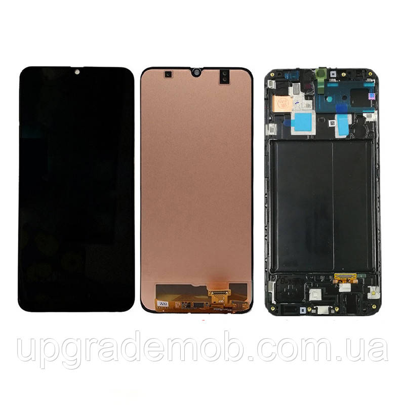 Дисплей модуль тачскрин Samsung A305 Galaxy A30 чорний Amoled оригінал переклеєне скло з рамкою
