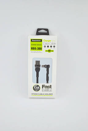 Кабель Usb Micro USB RedDax RDX-388 2.4A 1m (круглий, тканинний, метал. Коннектор, Г-подібний) Black, фото 2