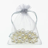 Мішечок подарунковий прямокутний сірий однотонний органза розмір 7/9 см із затяжками в пакованні 100 штук