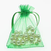 Мішечок подарунковий квадратний органза зелений однотонний розмір 7х9 см із затяжками в пакованні 100 штук