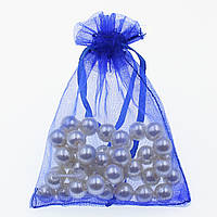 Мішечок подарунковий прямокутний синій однотонний органза розмір 7/9 см із затяжками в пакованні 100 штук
