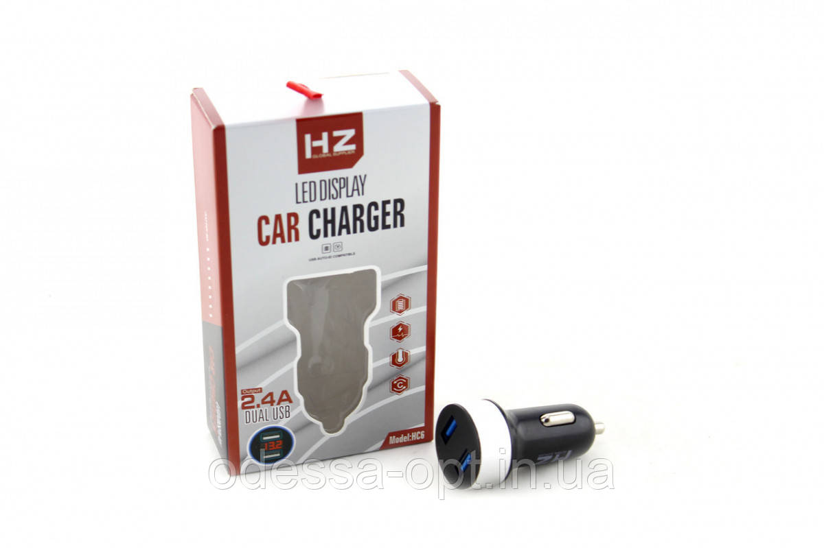 Адаптер CAR (АВТОМОБІЛЬНИЙ) 2 USB HC6 з відображенням напруги