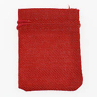 Мішечок подарунковий прямокутний льон тканинний червоний однотонний розмір 7/9 см із затяжками в пакованні 50 штук