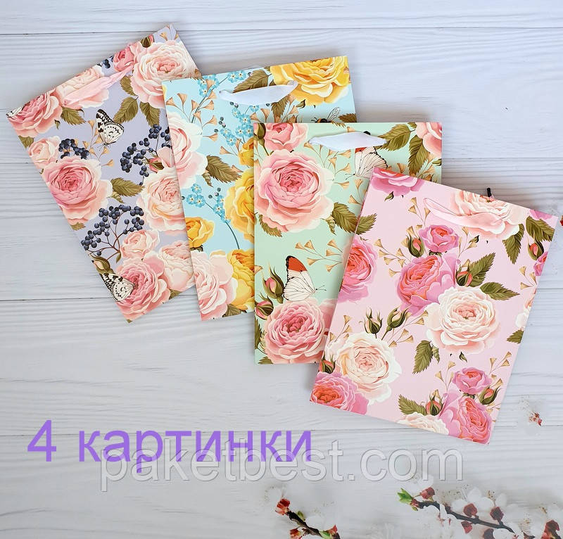 Подарунковий Пакет (18х23х10) Середній (Мікс - 4 картинки)