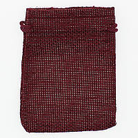 Мішечок подарунковий прямокутний льон тканинний бордовий однотонний розмір 7/9 см із затяжками в пакованні 50 штук