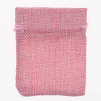 Мешочек подарочный прямоугольный Лён тканевой розовый однотонный размер 7/9 см с затяжками в упаковке 50 штук