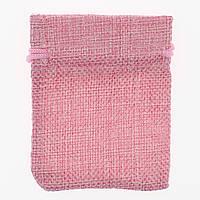 Подарунковий мішечок прямокутний Льон тканинний рожевий однотонний розмір 7/9 см із затяжками в пакованні 50 штук