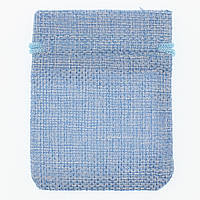 Мішечок подарунковий прямокутний льон тканинний блакитний однотонний розмір 7/9 см із затяжками в пакованні 50 штук