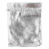Мішечок подарунковий прямокутний сріблястий розмір виробу 10Х12 см із затяжками в пакованні 100 штук