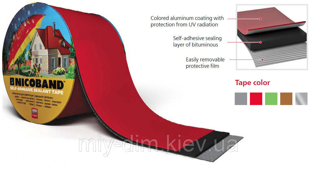 NICOBAND Самоклеюча герметизуюча бітумна Червоний стрічка 3м х 15см /ТехноНІКОЛЬ - фото 1 - id-p1123497646