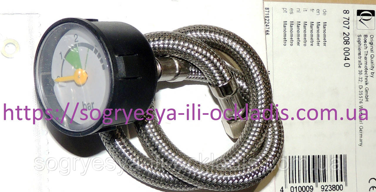 Манометр 0-4 бари 37 мм + шланг (ф.у, EU) Bosch Euroline ZW23, ZS23, ОW23, арт. 8707208004, к.з.1810/2, фото 1