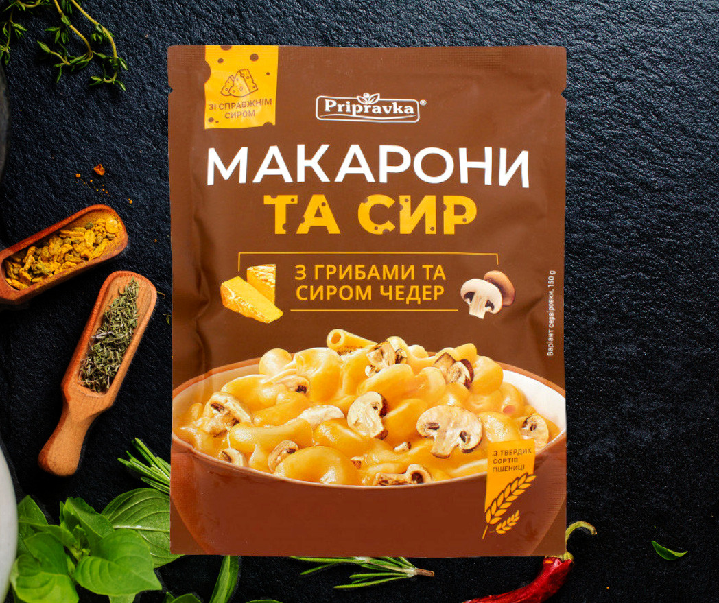 ТМ "Приправка" Макарони та сир Pripravka З грибами та сиром Чеддер 150 г(8шт в ящ)