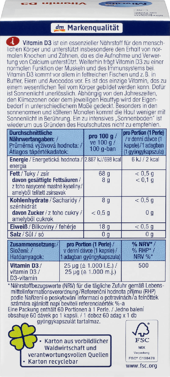 Биологически активная добавка Mivolis Vitamin D3 1000 IE, 60 шт. - фото 3 - id-p572973458