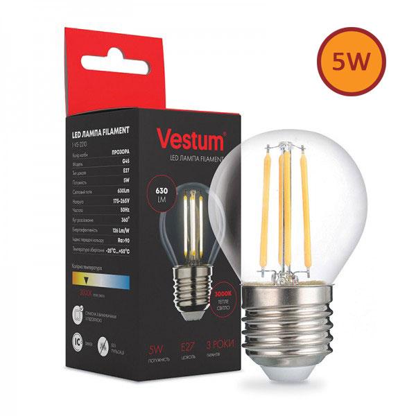 Філаментна лампа LED Vestum G45 Е27 5 Вт 220 V 3000 К