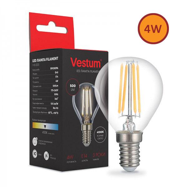 Філаментна лампа LED Vestum G45 Е14 4 Вт 220 V 4100 К