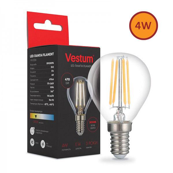 Філаментна лампа LED Vestum G45 Е14 4 Вт 220 V 3000 К