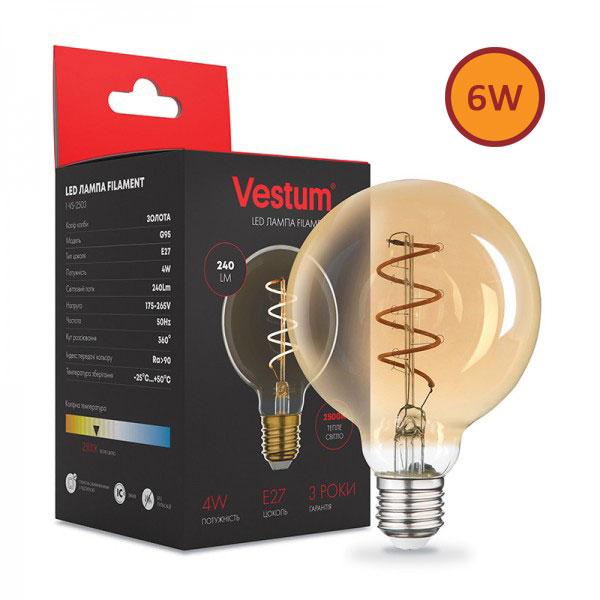 Філаментна лампа LED Vestum G125 Е27 6 Вт 220 V 2500 К