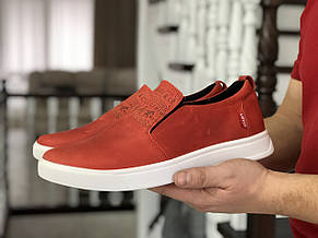 Стильні чоловічі шкіряні мокасини (туфлі) Levis,червоні, фото 2