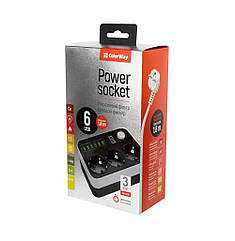 Мережевий фільтр СolorWay CW-CHE36B 1.8м. Black