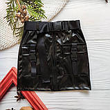 Стильна спідниця з накладними кишенями з екошкіри для дівчинки., фото 2