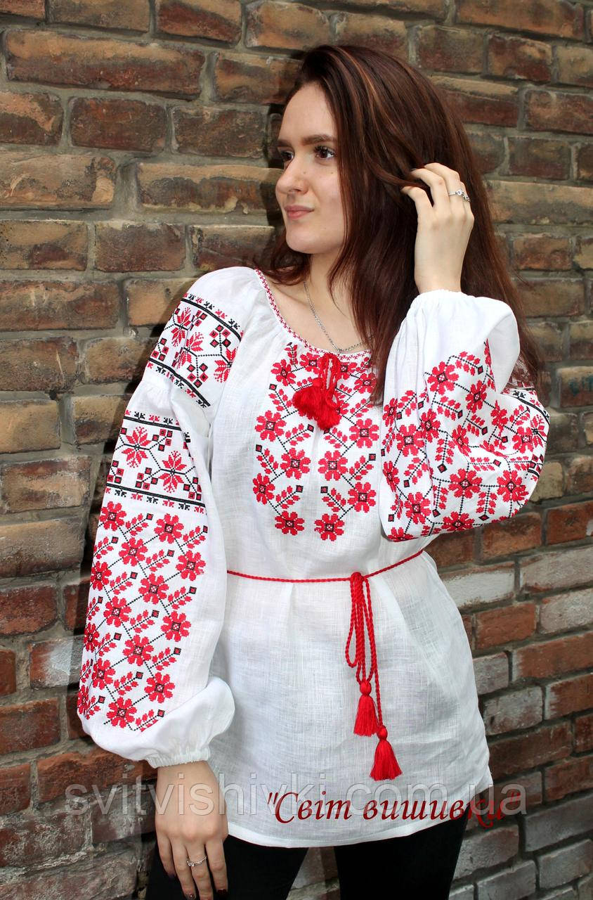Белая женская вышиванка-туника с поясом "Соломия"