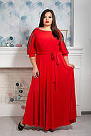 Ошатне довге жіноче плаття, великого розміру, красивий рукав, пояс р. 52,56 червоне