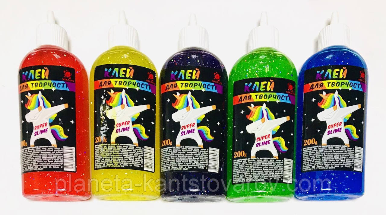 Клей с блестками 200гр Синий