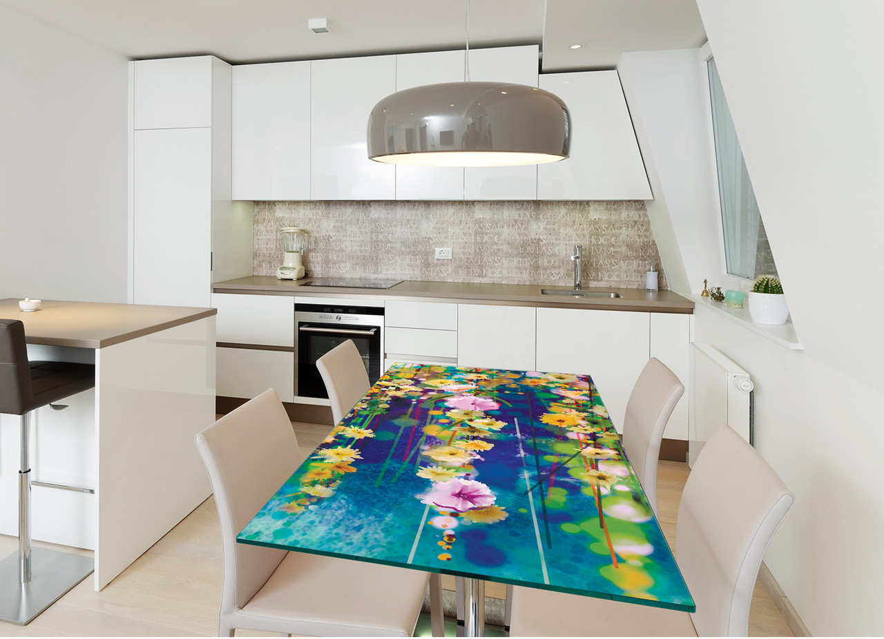 Інтер'єрна наклейка на стіл Квіти акварель (плівка ПВХ намальовані квіти абстракція) 600*1200мм, фото 1