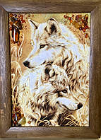 Картина панно из янтаря" Пара волков "