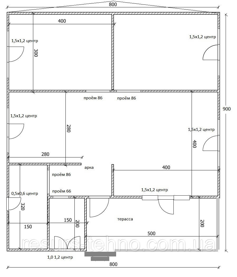 Будинок 8 м х 9 м із внутрішньою терасою