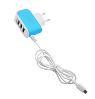 Зарядное устройство на 3 USB порта Supretto, Голубой