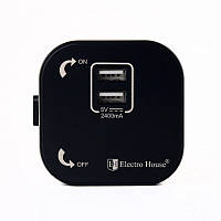 ElectroHouse Розетка 2-я USB Pandora Black 2A IP40