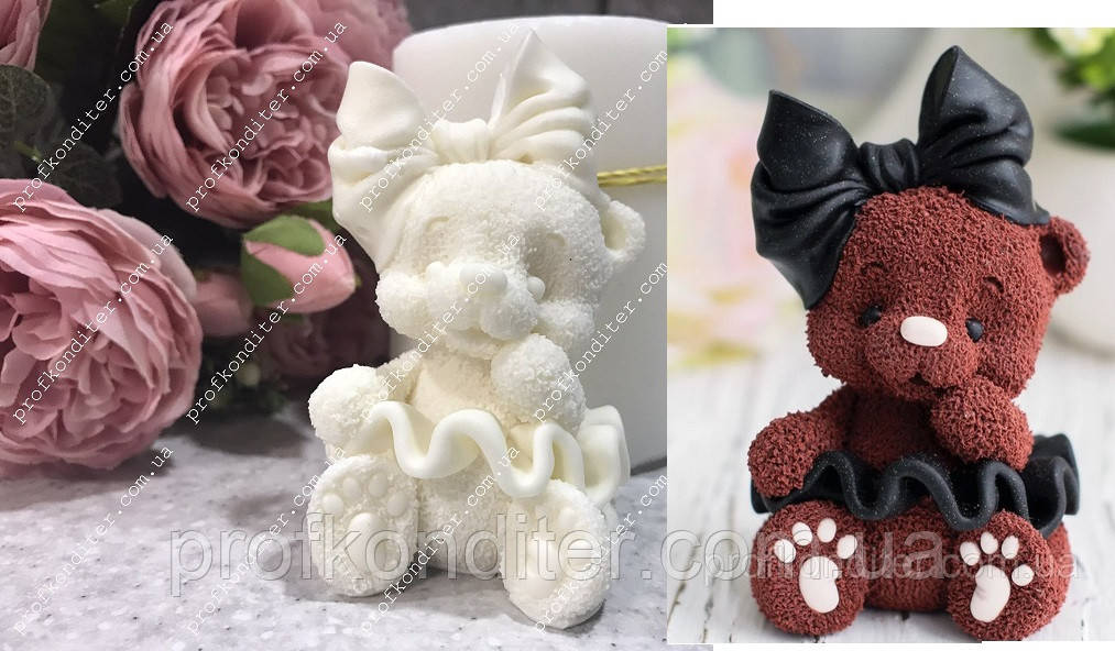Силіконовий молд ЗД формату "Ведмежа-балерина з бантиком», фото 1