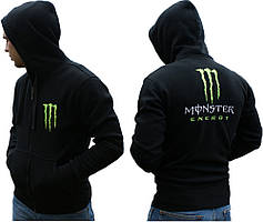 Чорна толстовка на блискавці | худі monster energy логотип принт