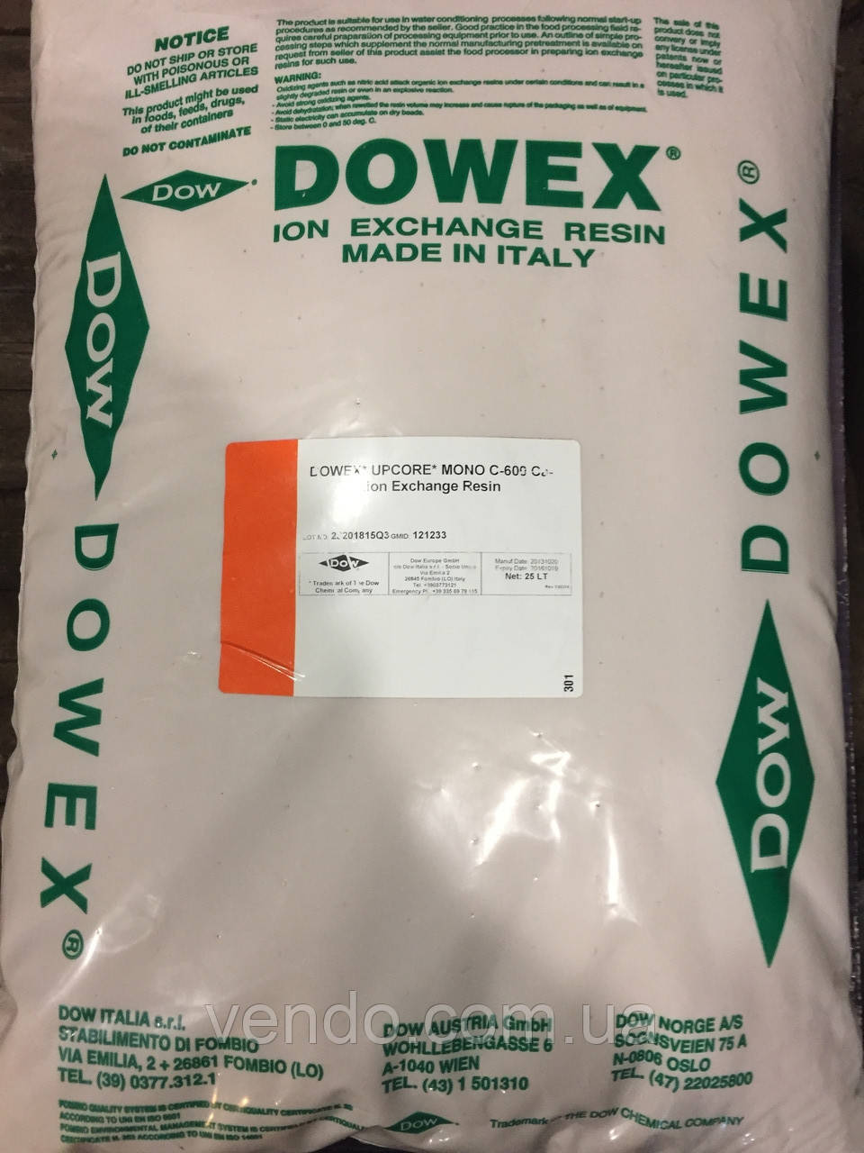 DOWEX *UPCORE* MONO C-600 Cotion Exchange Resin 25 кг - фото 1 - id-p1140606508