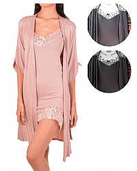 Комплект жіночий: нічна сорочка на тонкій бретелі +халат, віскоза, Nicoletta