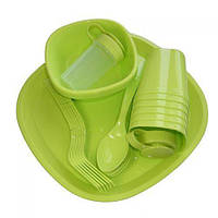 Набор многоразовой пластиковой посуды на 6 персон для пикника 48 приборов LVD R86499 Green