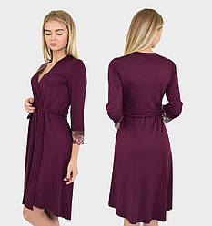 Халат жіночий рукав 3/4 + пояс, з мереживними вставками, NEL (розмір S)