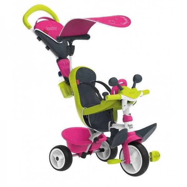 Детский металлический велосипед 3 в 1 Baby Driver (3-колесный, до 50 кг), Smoby, розово-зеленый 10м+ (741201)