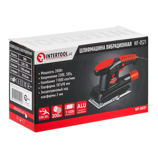 Шлифмашина вибрационная, 200 Вт, 11000 ход/мин, платформа 187*90 мм INTERTOOL WT-0521