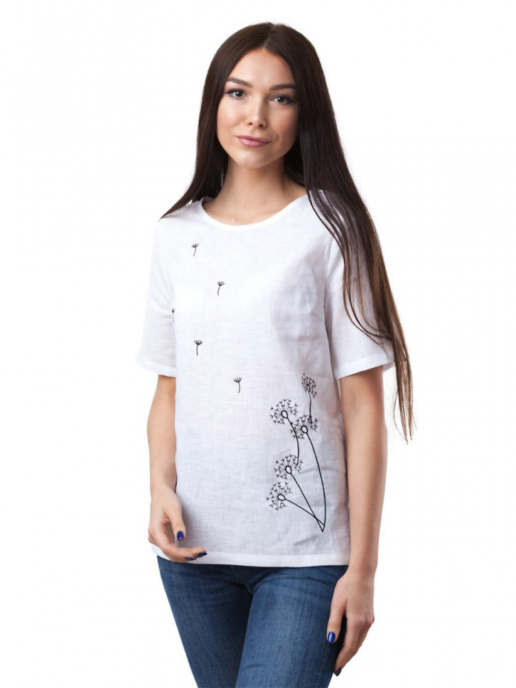 Лляна біла блуза з вишивкою (розміри XS-3XL)