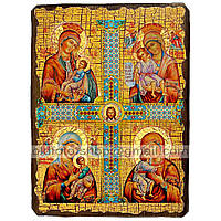 Четырехчастная икона Божией Матери ,икона на дереве 130х170 мм