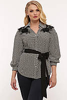 Праздничная женская блузка с аппликацией, большой размер 52-58 чёрно-белый