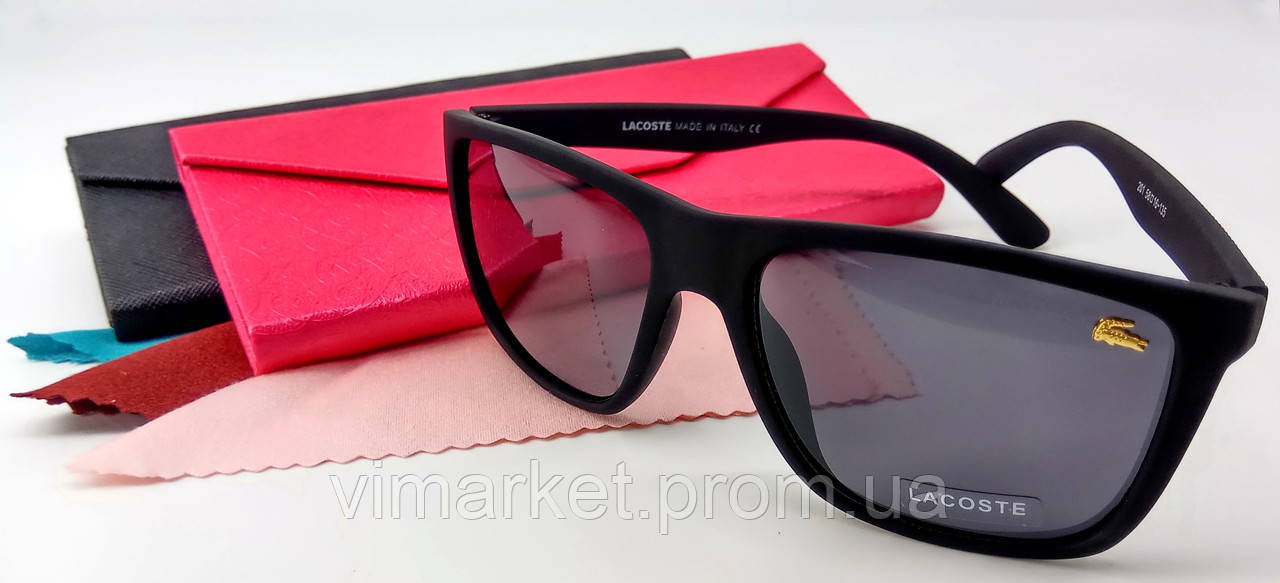 Сонцезахисні окуляри Lacoste 201 classic класичні чорний матовий колір оправи, лінзи суцільний чорний