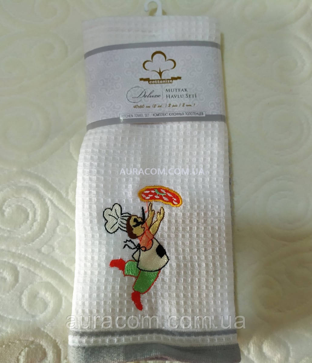 Рушники для кухні, набір 2 штуки, з вишивкою кухар, Haflu Seti, Туреччина, фото 1
