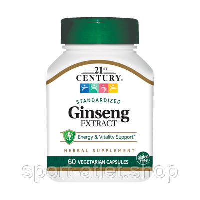 Натуральна домішка 21st Century Ginseng Extract 200 mg, 60 вегакапсул, фото 1